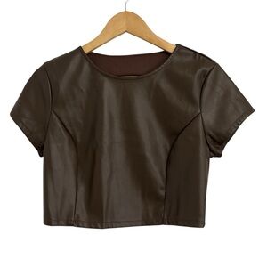 Brown Faux Leather Crop Top